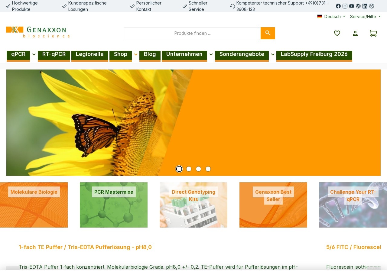 Homepage screenshot of the Genaxxon research-peptide website (Germany).
