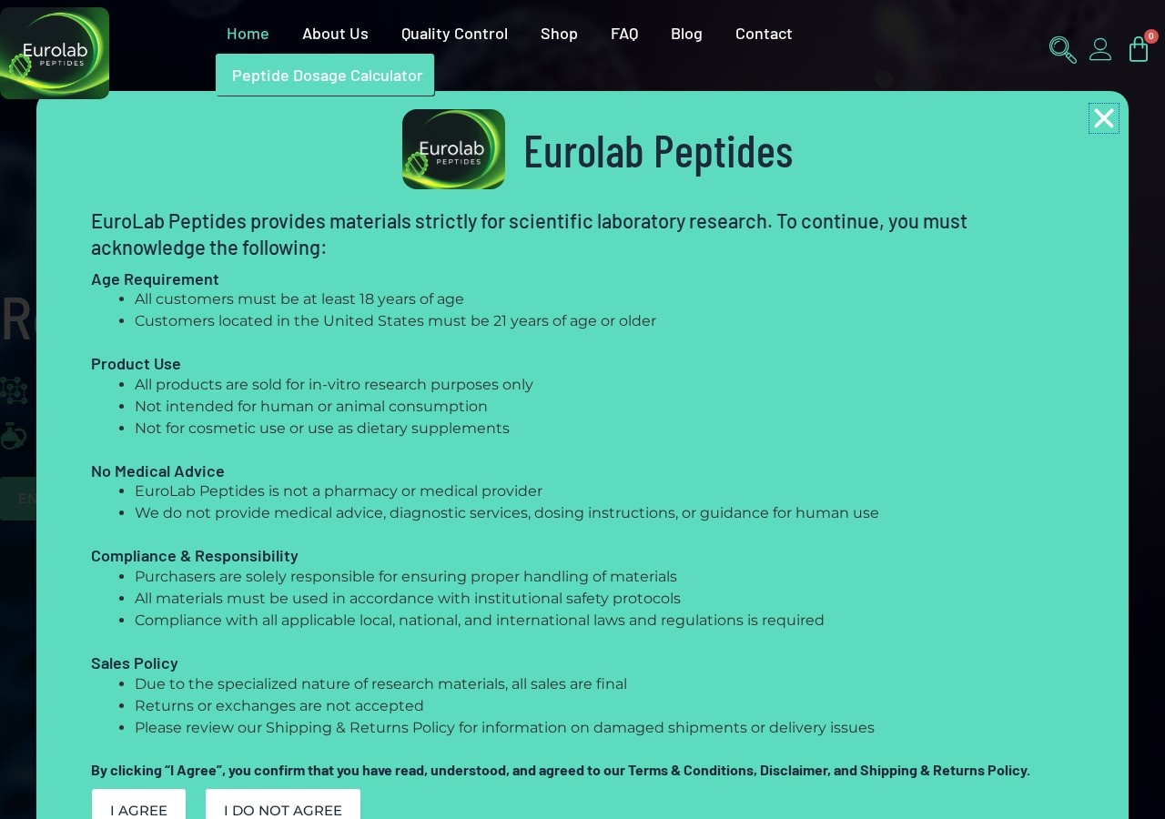 Homepage screenshot of the EuroLab Peptides research-peptide website (EU (Belgium)).