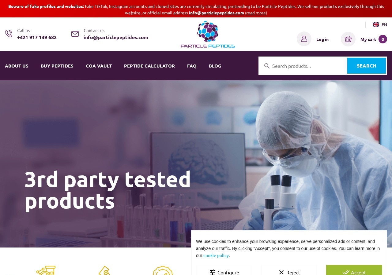 Homepage screenshot of the Particle Peptides research-peptide website (EU (Slovakia)).