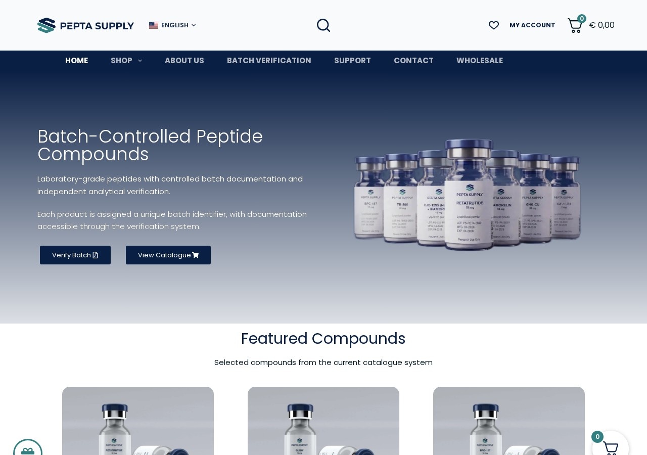 Homepage screenshot of the Pepta Supply research-peptide website (EU (Netherlands, Amsterdam)).