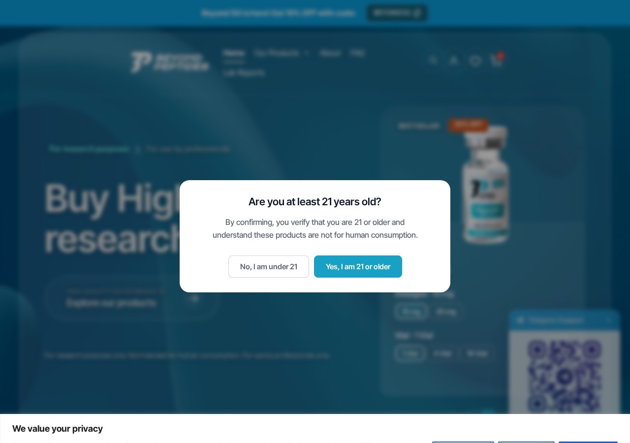Homepage screenshot of the Beyond Peptides research-peptide website (EU (ships from Europe; HK-registered entity)).