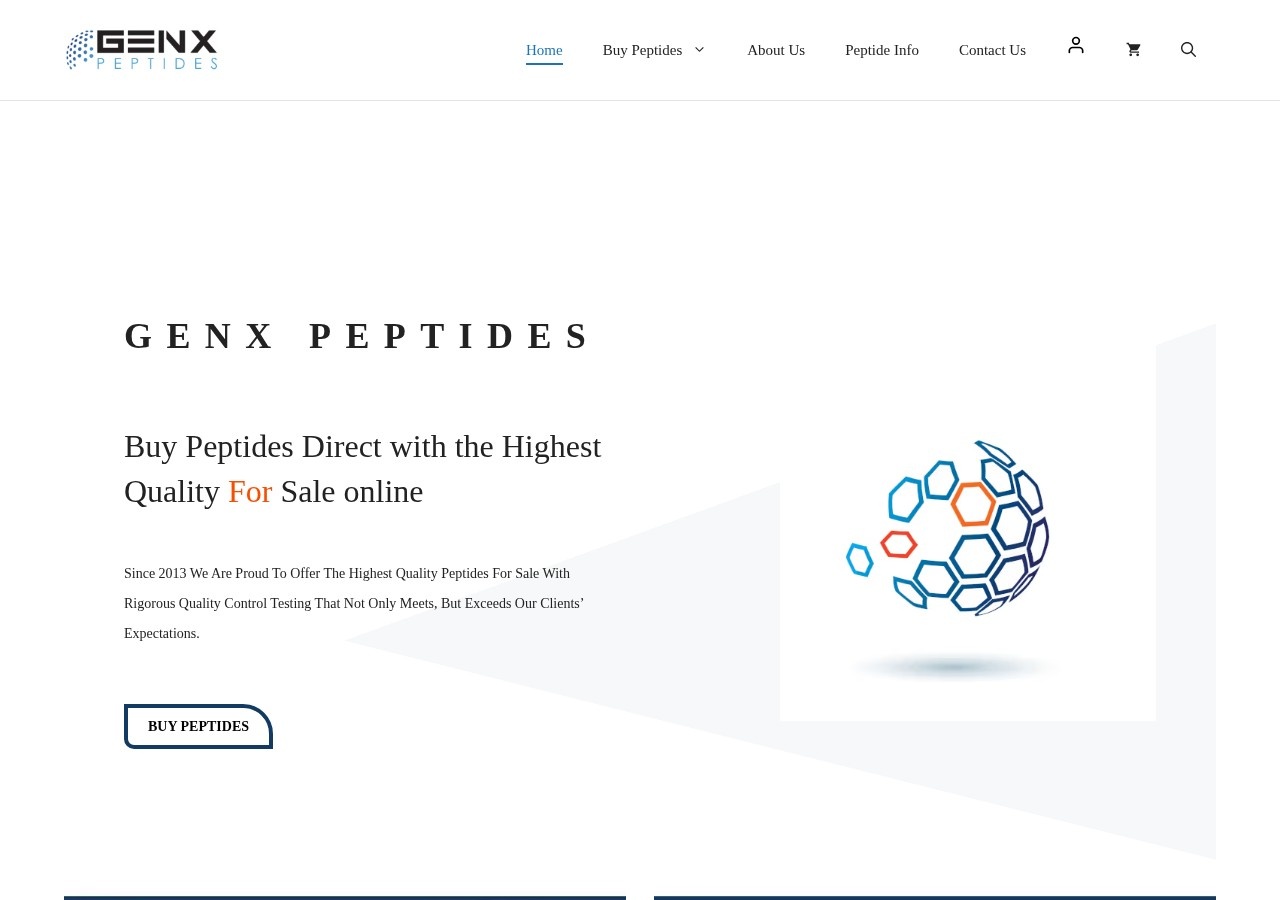 Homepage screenshot of the GenX Bio research-peptide website (USA).