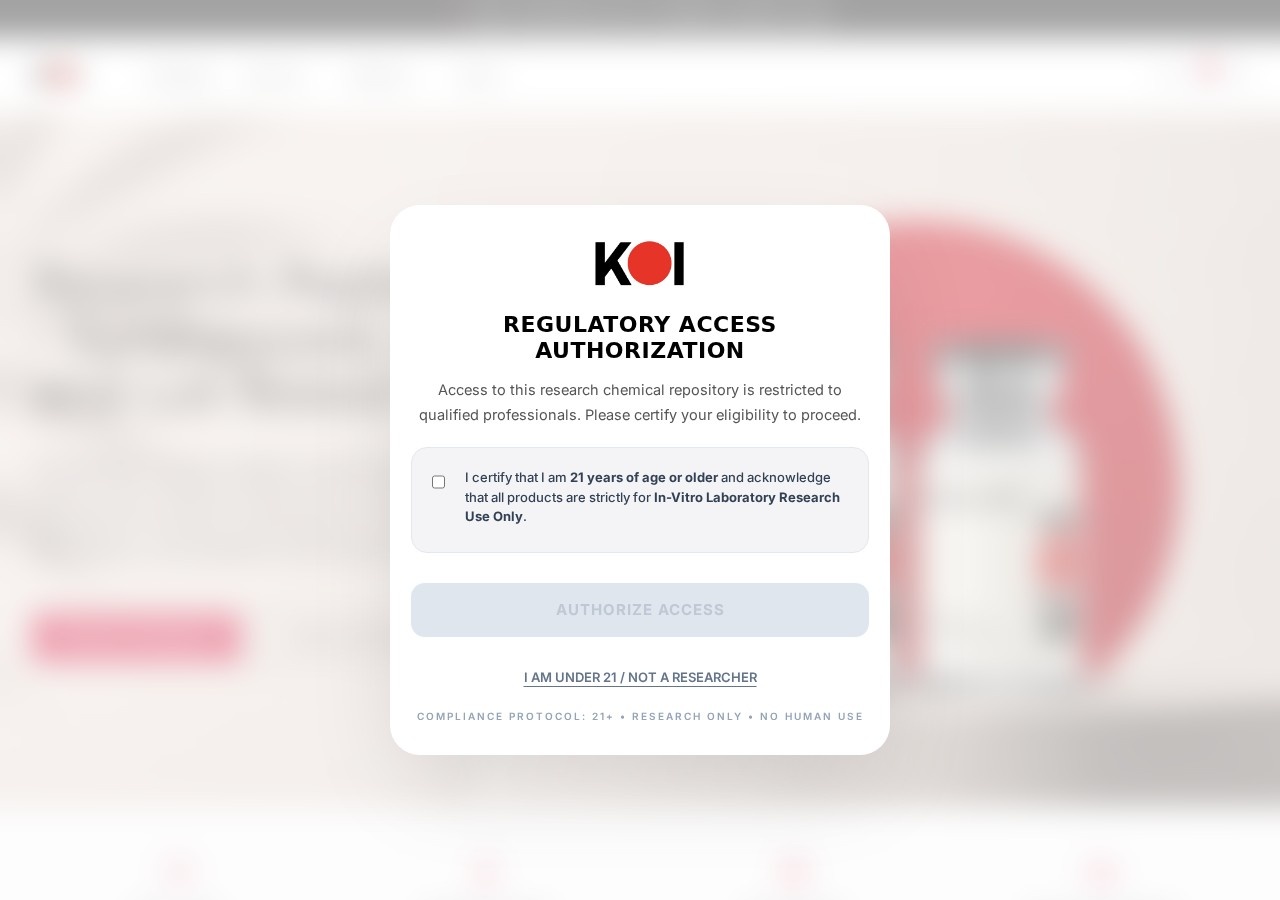 Homepage screenshot of the Koi Peptides Canada research-peptide website (Canada).