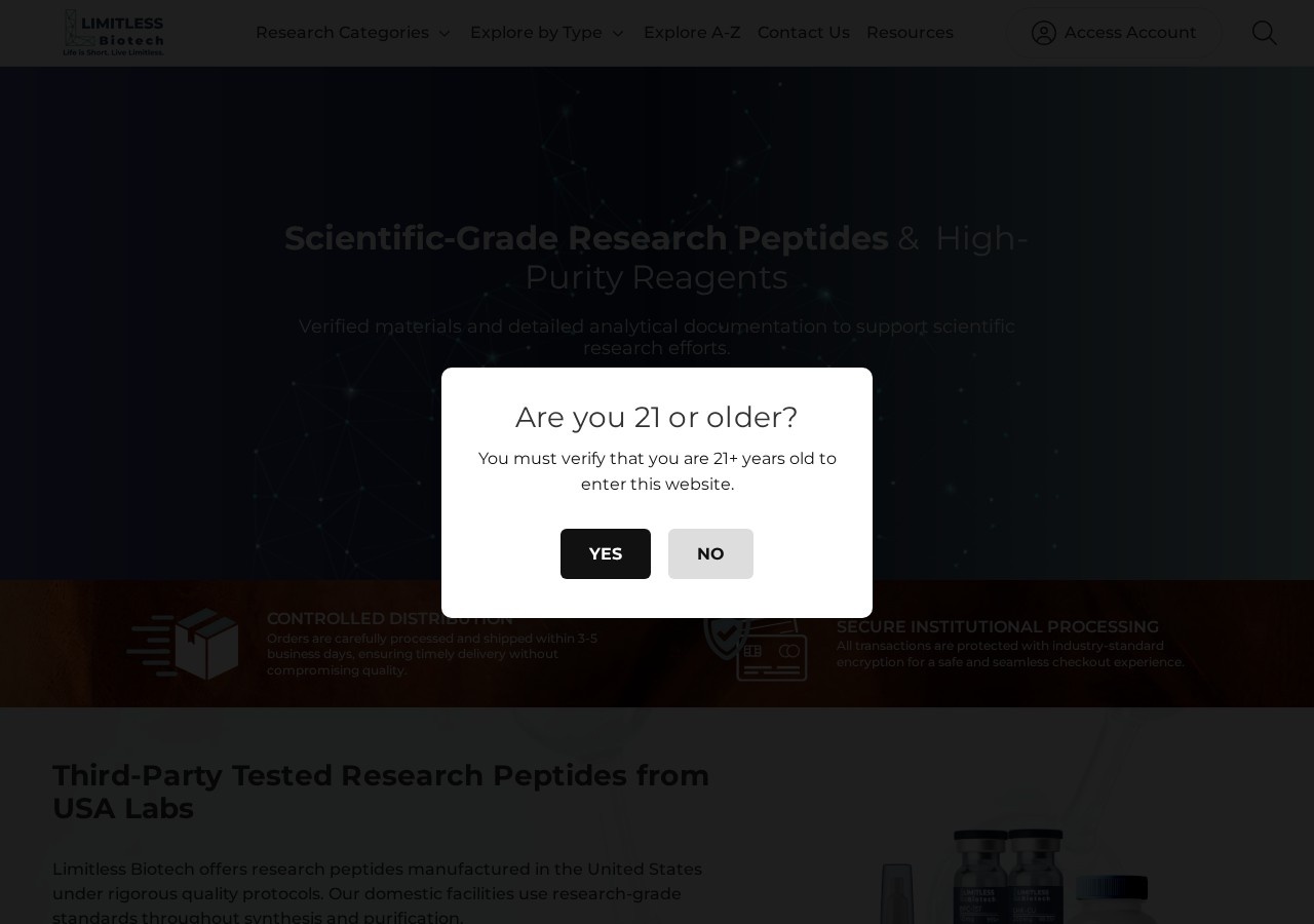 Homepage screenshot of the Limitless Biotech research-peptide website (USA (Florida)).