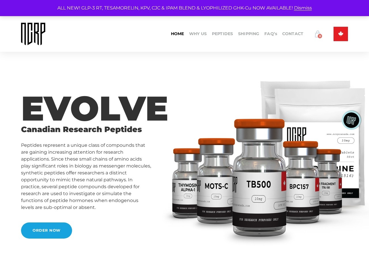 Homepage screenshot of the NCRP research-peptide website (Canada).