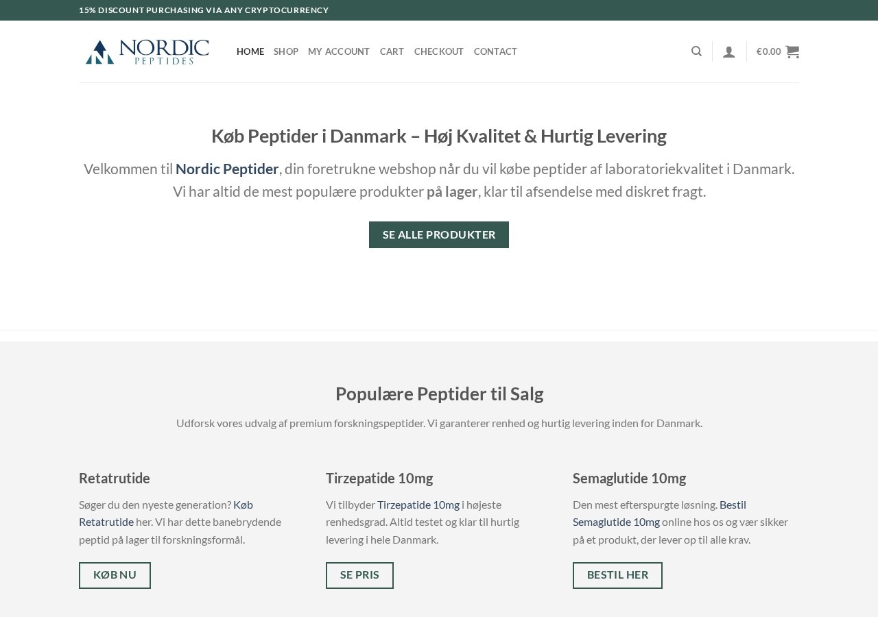 Homepage screenshot of the Nordic Peptider research-peptide website (Denmark).