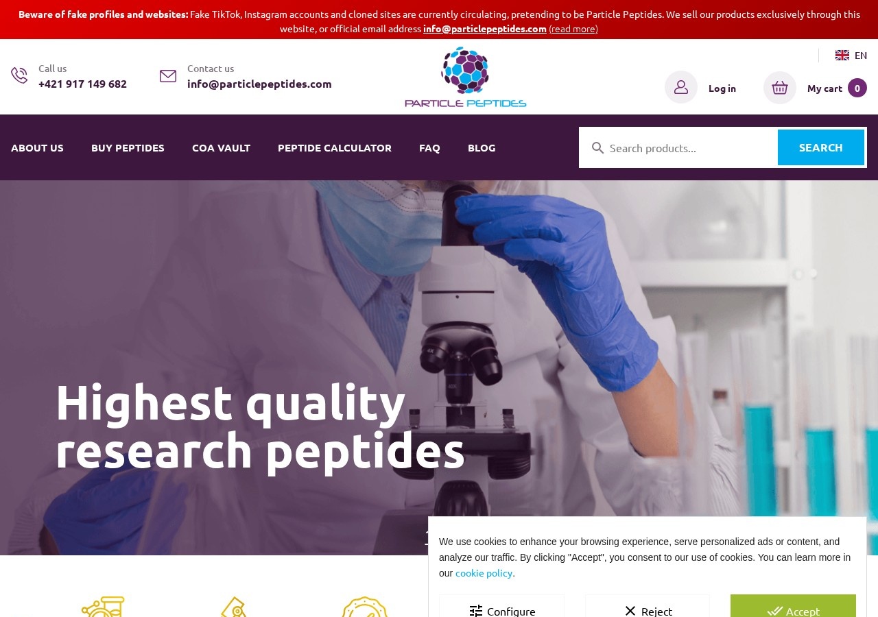 Homepage screenshot of the Particle Peptides research-peptide website (EU (Slovakia)).