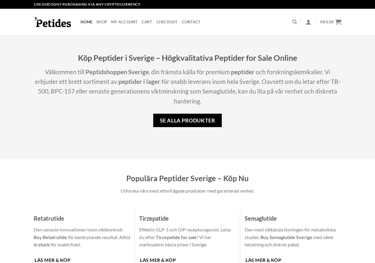 Homepage screenshot of the Peptid Shoppen Sverige research-peptide website (Sweden).