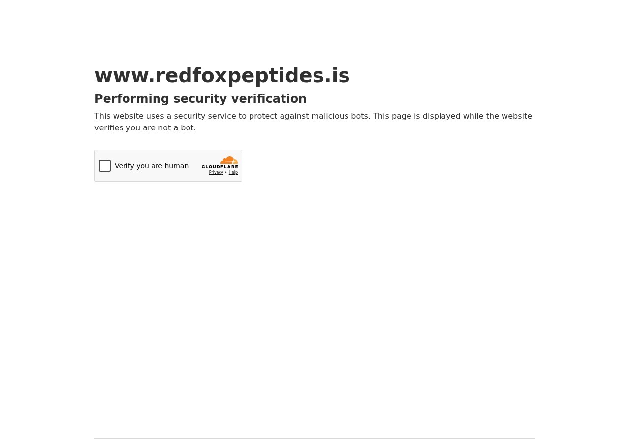 Homepage screenshot of the Red Fox Peptides research-peptide website (International (.is domain); states it ships from BC, Canada).