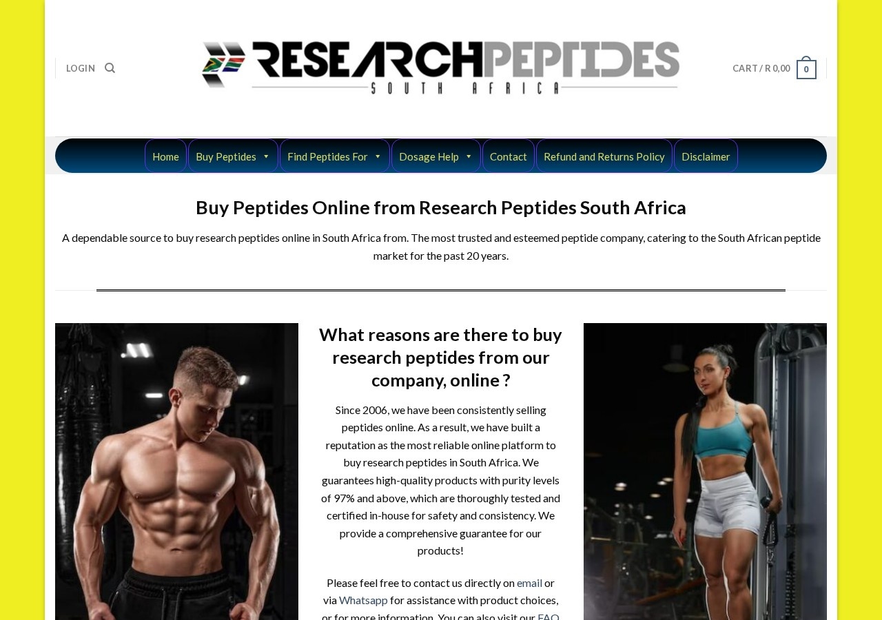 Homepage screenshot of the Research Peptides South Africa research-peptide website (South Africa).